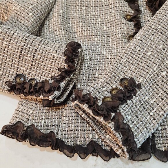Anne Klein Tweed Blazer Jacket Size 8 Petite Brown Lace Trim Professional Office - Picture 6 of 13